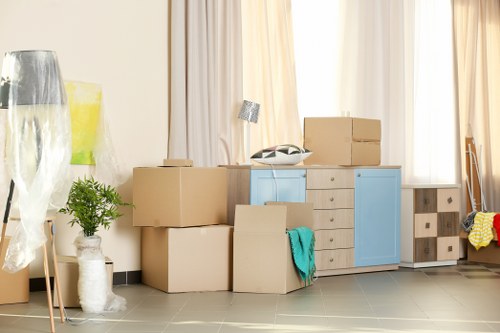 Local removals team planning a move in Hamptonhill with boxes and furniture